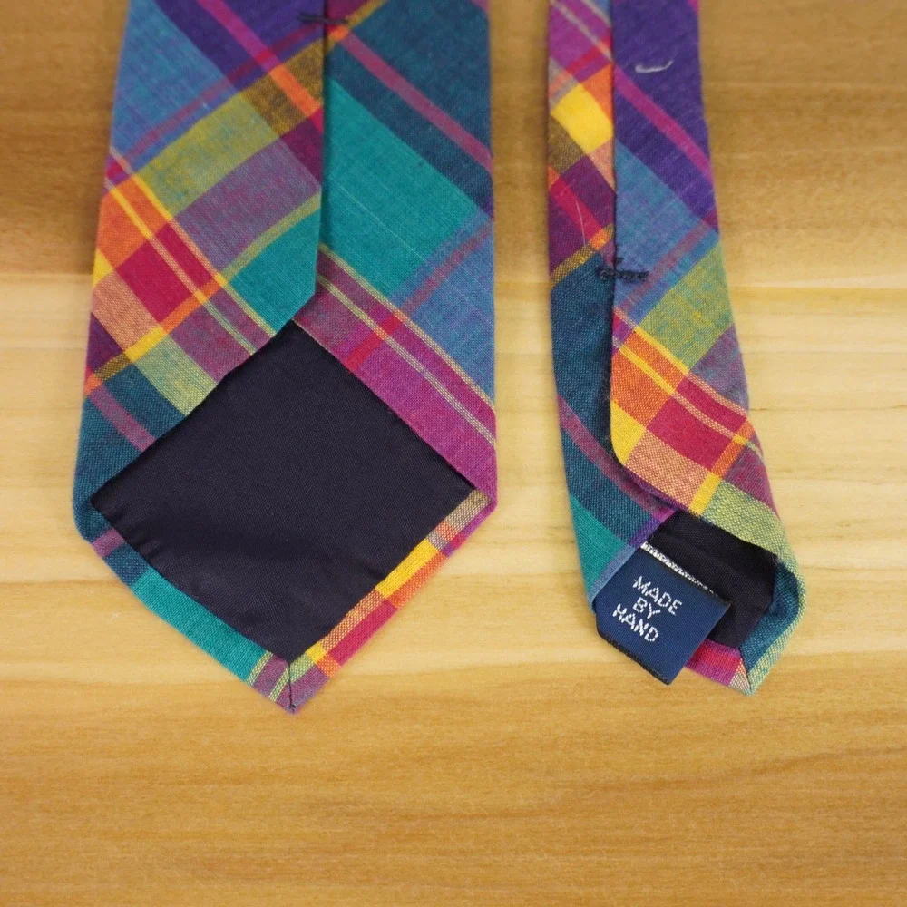 Polo Ralph Lauren Necktie Kids Multi-Color Plaid Cotton Preppy Handmade USA